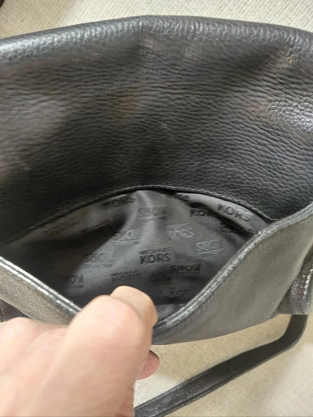 Michael Kors Black Leather Crossbody with Gold MK Emblem